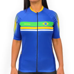 Camisa de Ciclismo Feminina Barbedo Brasil Azul