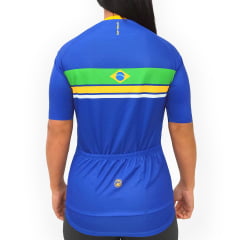 Camisa de Ciclismo Feminina Barbedo Brasil Azul
